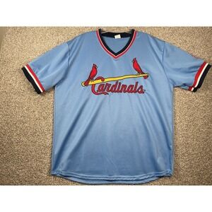 St Louis Cardinals Powder Blue Jersey Mens Sz XL V-Neck S/S MLB Retro Throwback